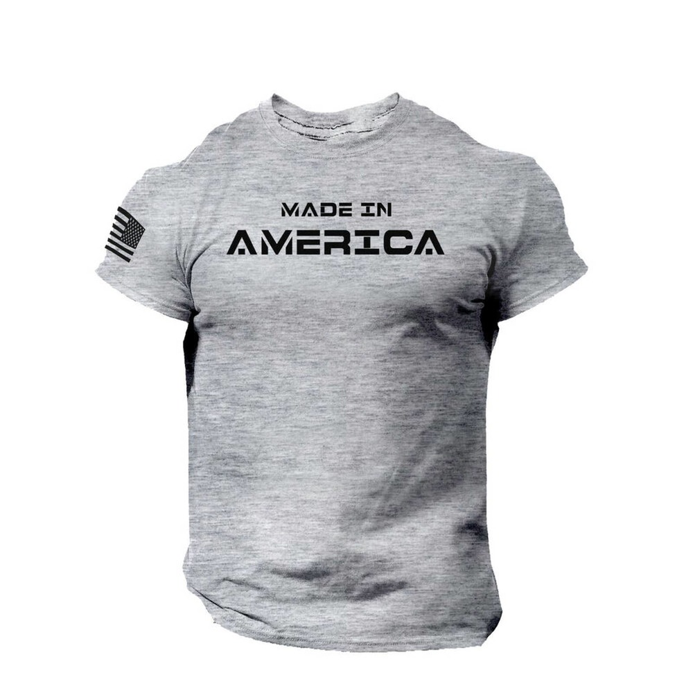 Made in America T Shirt USA Flag Military Patriotic Tee - Gray Medium